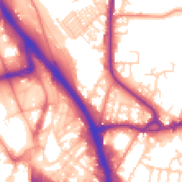 Daytime road noise heatmap for BD3 0EL