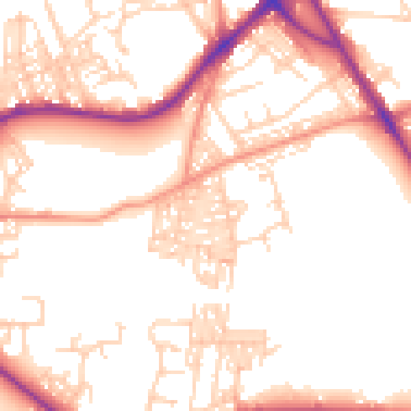 Daytime road noise heatmap for BD3 0PJ