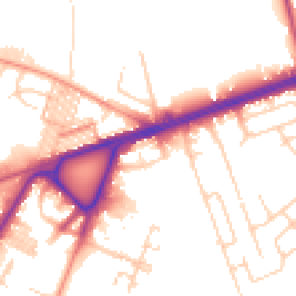 Daytime road noise heatmap for BD3 7BD