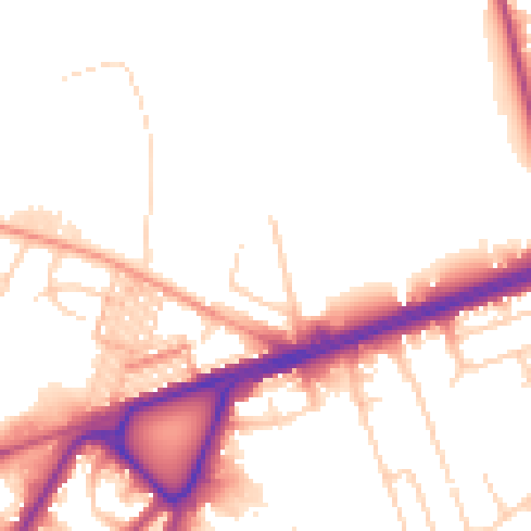 Daytime road noise heatmap for BD3 7DG