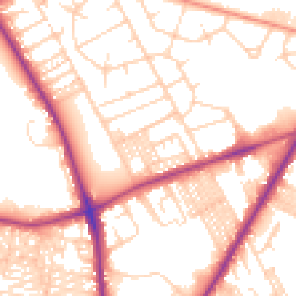 Daytime road noise heatmap for BD3 7EL