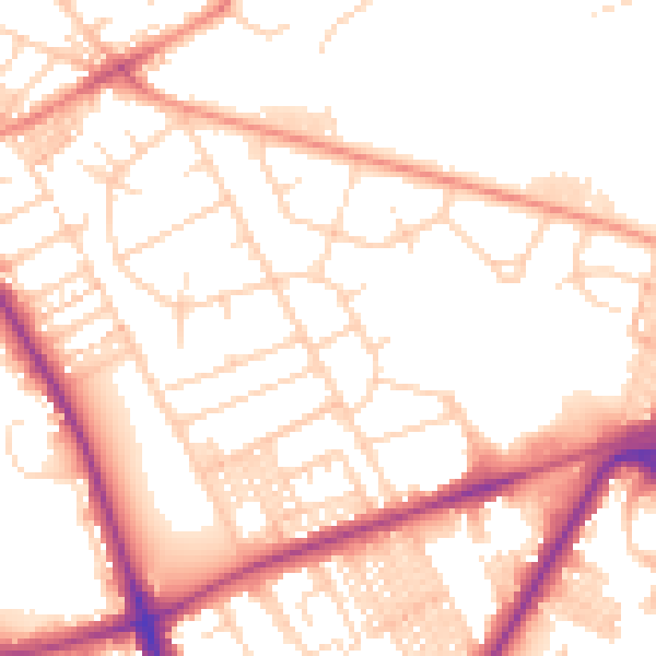 Daytime road noise heatmap for BD3 7HL