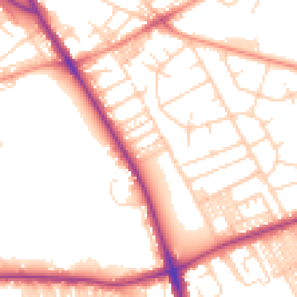 Daytime road noise heatmap for BD3 7JG