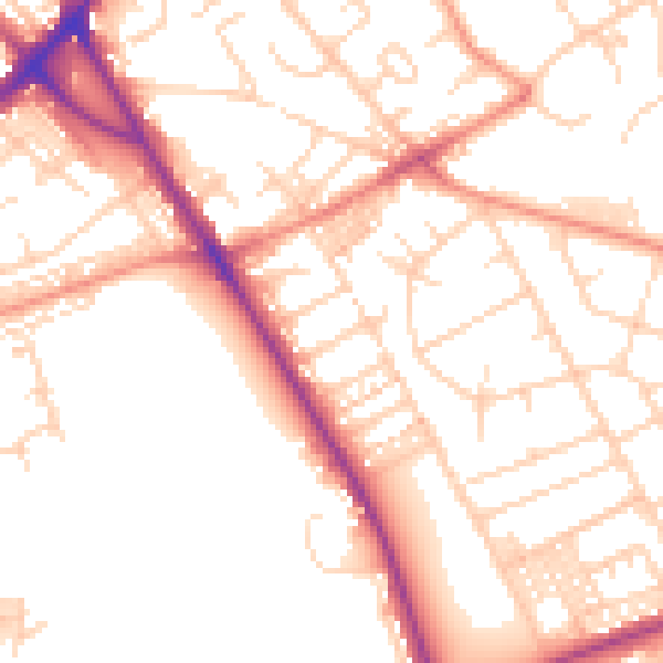 Daytime road noise heatmap for BD3 7JW