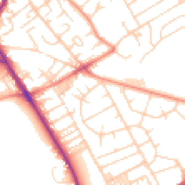 Daytime road noise heatmap for BD3 7LW