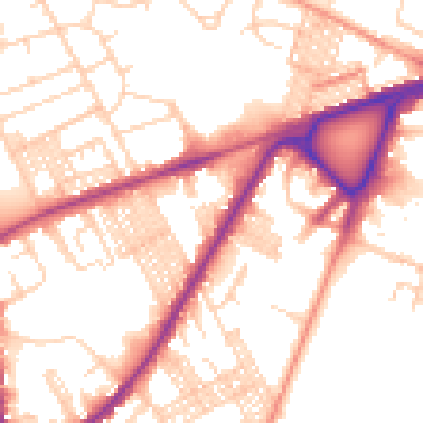 Daytime road noise heatmap for BD3 7NE