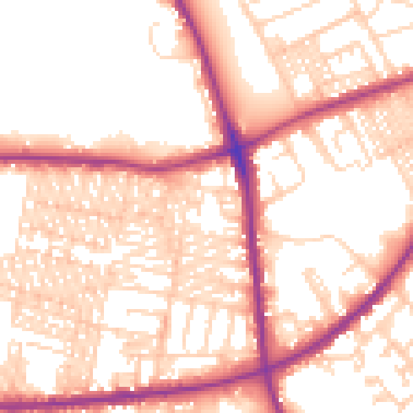 Daytime road noise heatmap for BD3 8BN