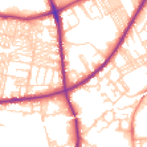 Daytime road noise heatmap for BD3 8DE