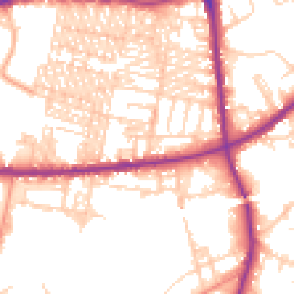 Daytime road noise heatmap for BD3 8EJ