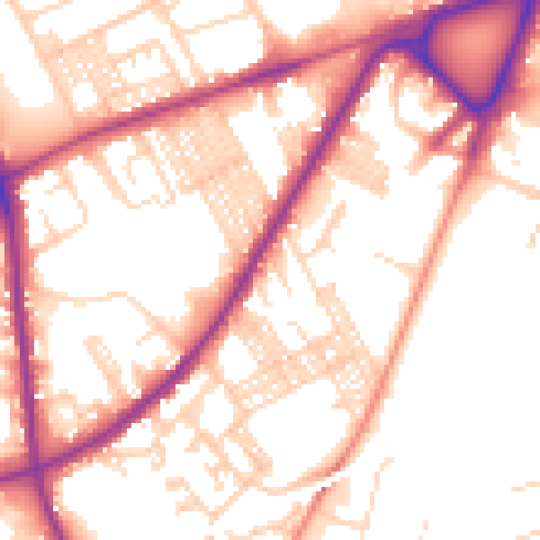 Daytime road noise heatmap for BD3 8NF
