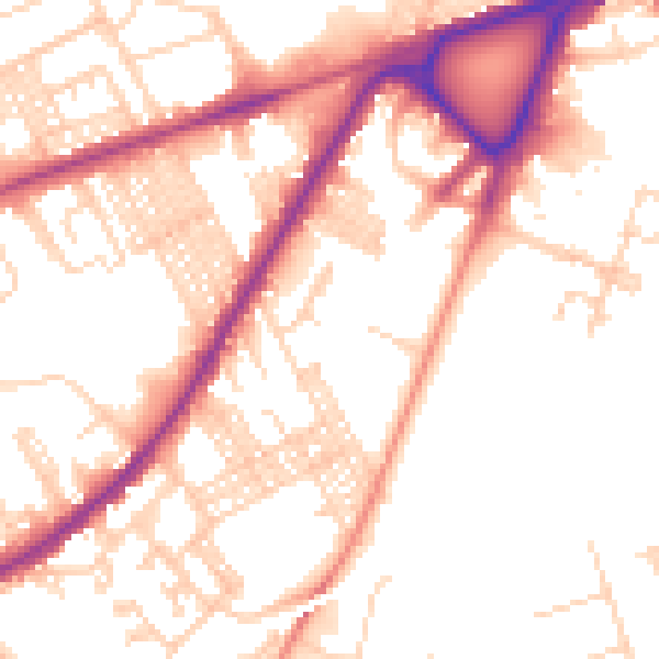 Daytime road noise heatmap for BD3 8PT