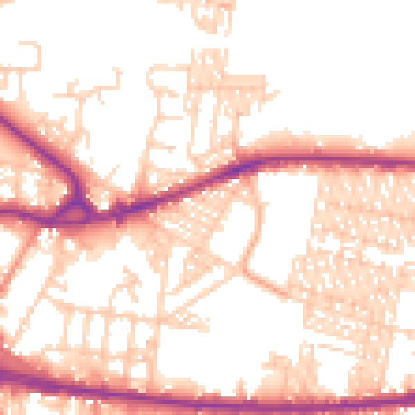 Daytime road noise heatmap for BD3 9DD