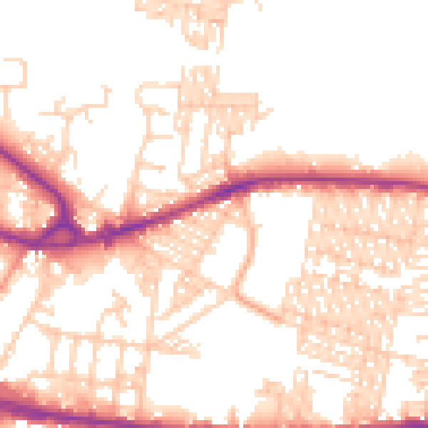 Daytime road noise heatmap for BD3 9DE