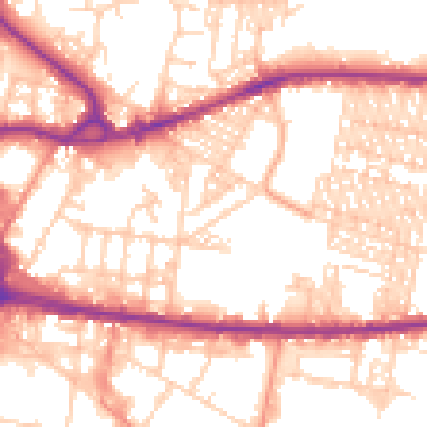Daytime road noise heatmap for BD3 9DY