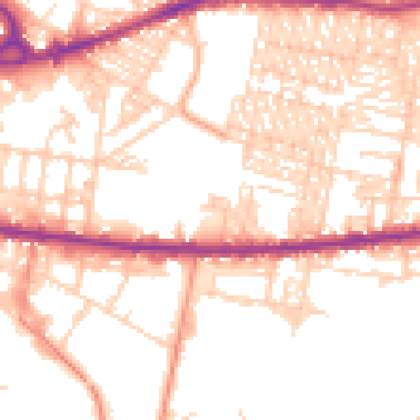 Daytime road noise heatmap for BD3 9NH