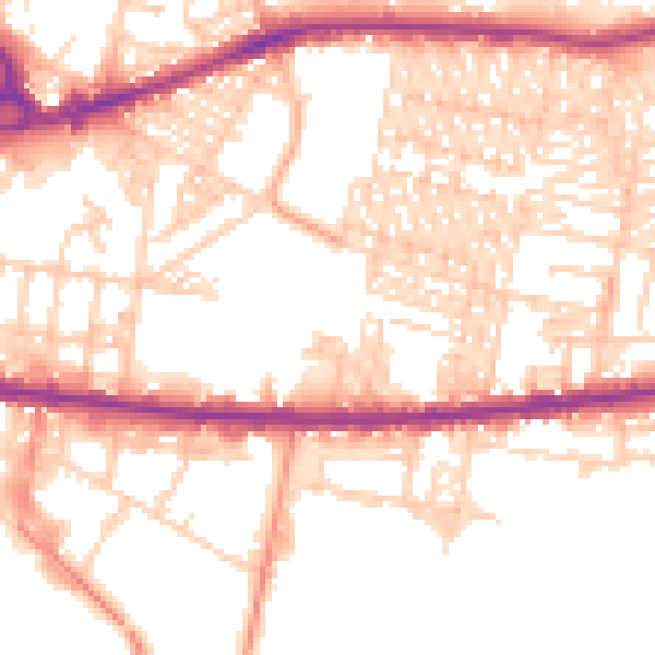 Daytime road noise heatmap for BD3 9NJ