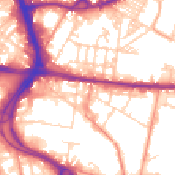 Daytime road noise heatmap for BD3 9QY