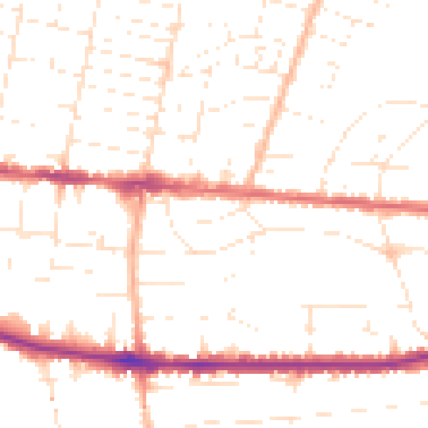 Daytime road noise heatmap for BH14 9EU