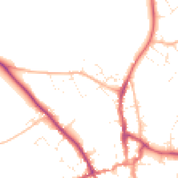 Daytime road noise heatmap for BH21 1EY