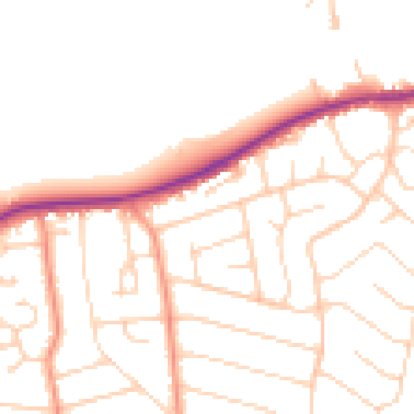 Daytime road noise heatmap for BH25 7JY