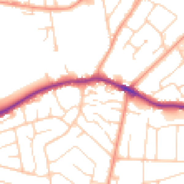 Daytime road noise heatmap for BH25 7LY