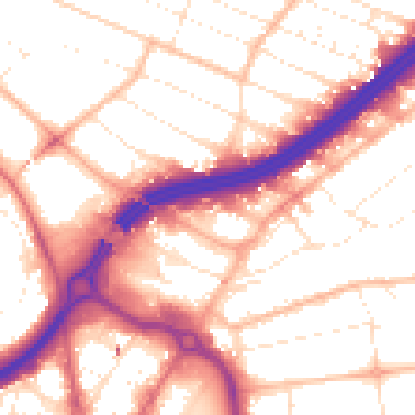 Daytime road noise heatmap for BH8 8JE