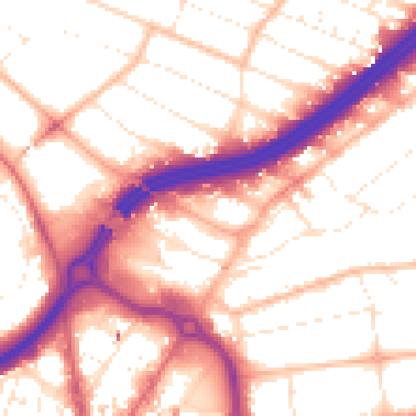 Daytime road noise heatmap for BH8 8JQ