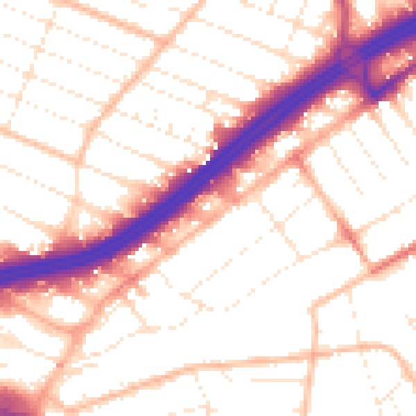 Daytime road noise heatmap for BH8 8NE