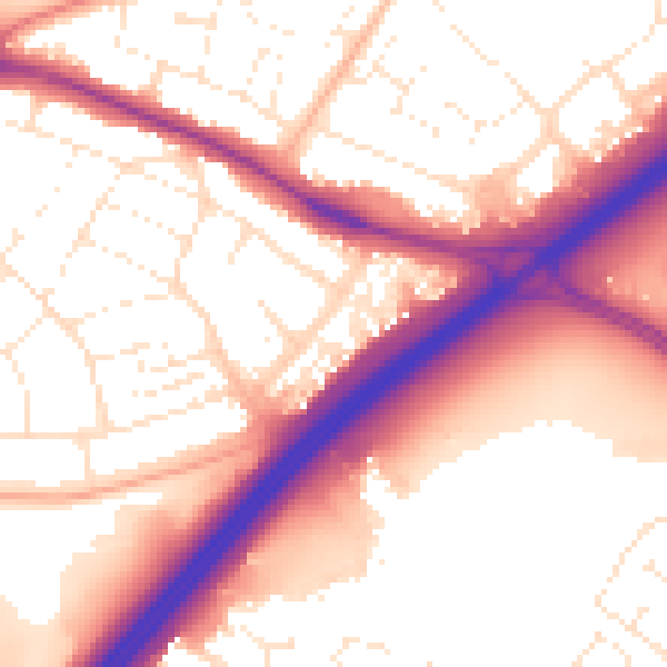 Daytime road noise heatmap for BH8 9JQ