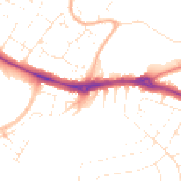 Daytime road noise heatmap for BH8 9TA