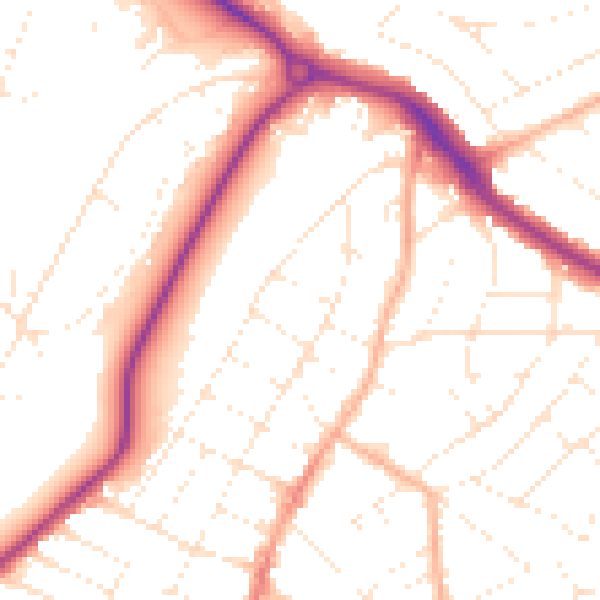 Daytime road noise heatmap for BH9 2UD