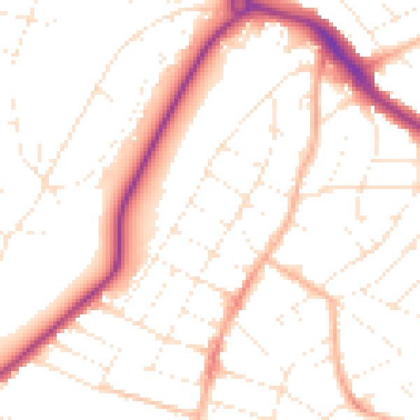 Daytime road noise heatmap for BH9 2UE