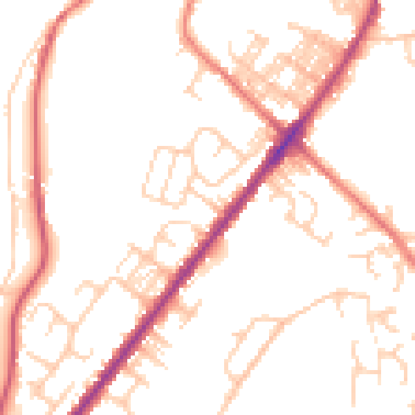 Daytime road noise heatmap for BL0 9NZ