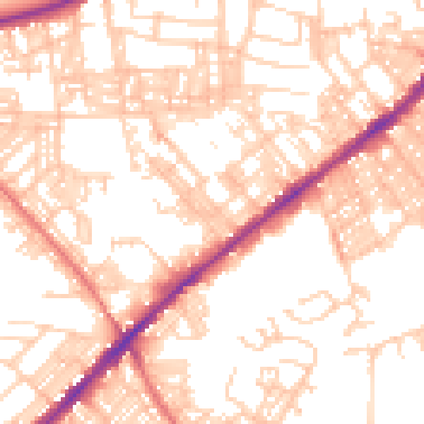 Daytime road noise heatmap for BL3 4BQ