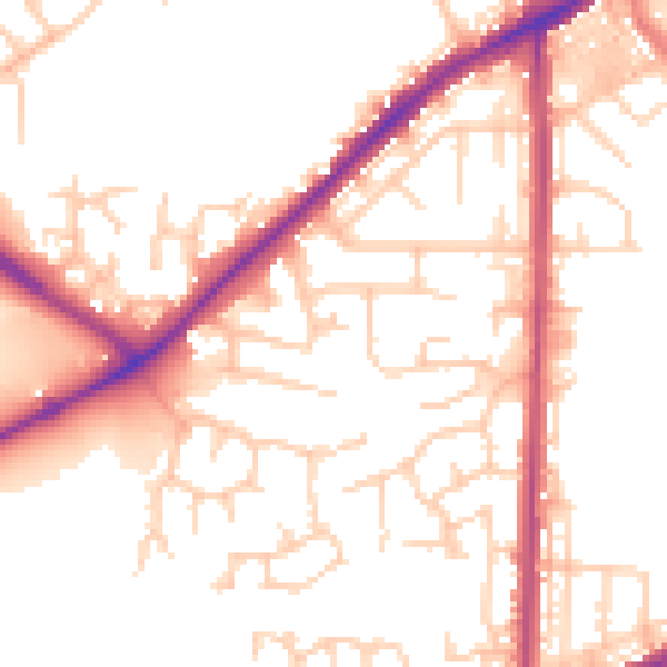 Daytime road noise heatmap for BL3 4SN