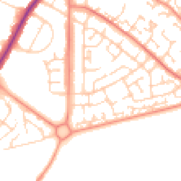 Daytime road noise heatmap for BN23 6DY