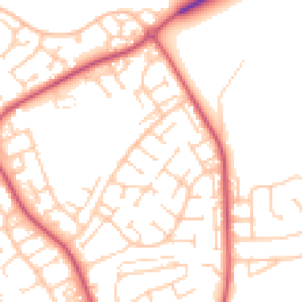 Daytime road noise heatmap for BN23 7PP