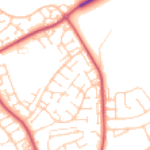 Daytime road noise heatmap for BN23 7PS