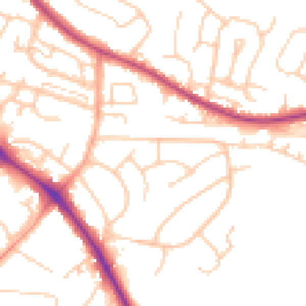 Daytime road noise heatmap for BN26 5AW