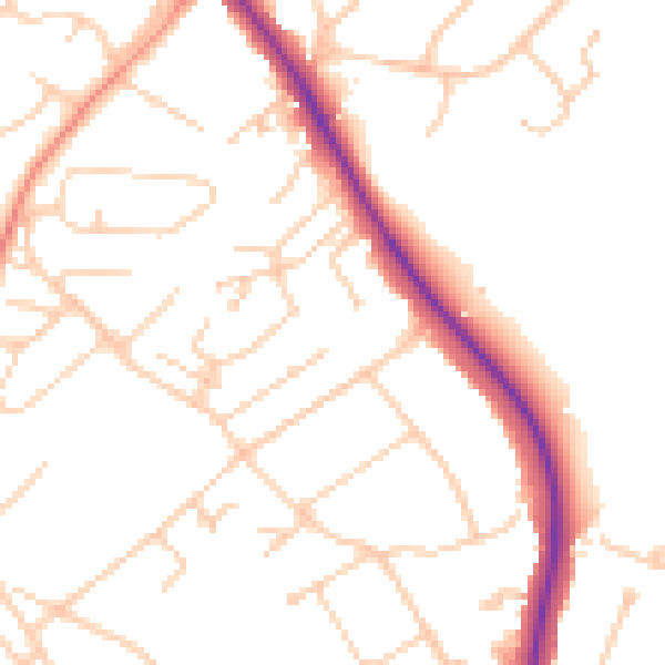Daytime road noise heatmap for BN26 5LJ