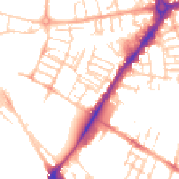 Daytime road noise heatmap for CB1 1EB
