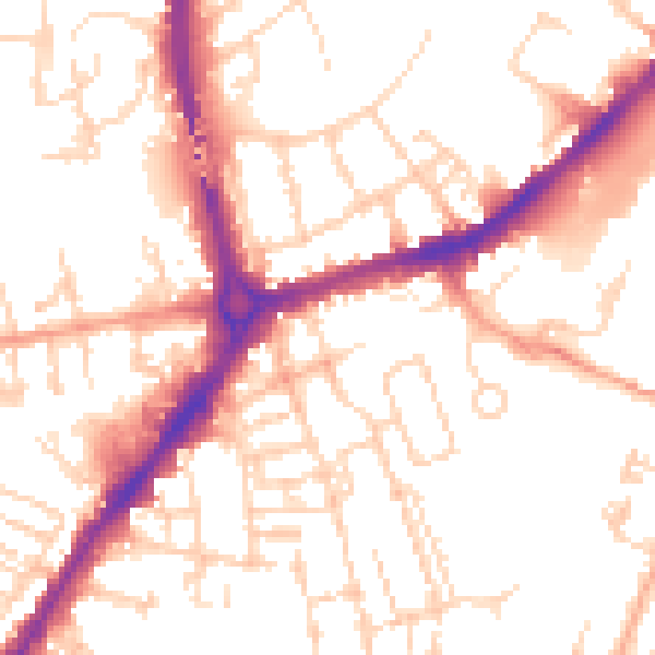 Daytime road noise heatmap for CB1 2QP