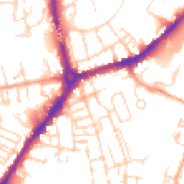 Daytime road noise heatmap for CB1 2QT
