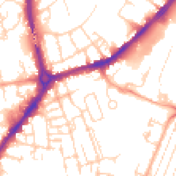 Daytime road noise heatmap for CB1 2QX