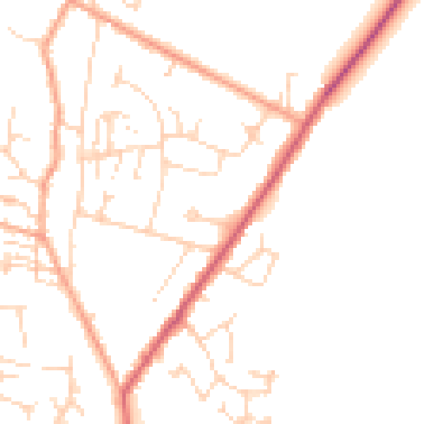 Daytime road noise heatmap for CB25 0DE