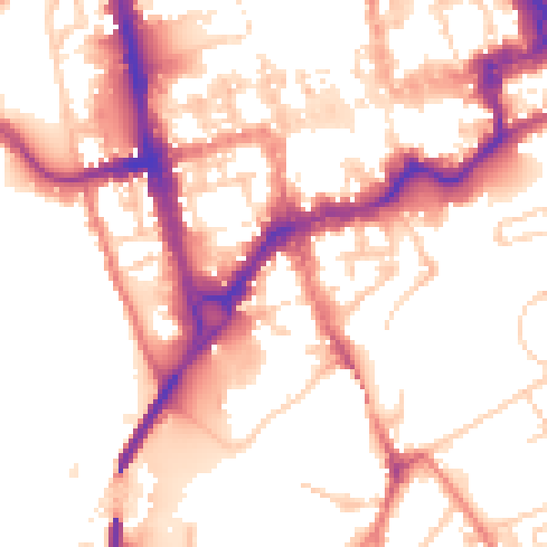 Daytime road noise heatmap for CH1 2DE