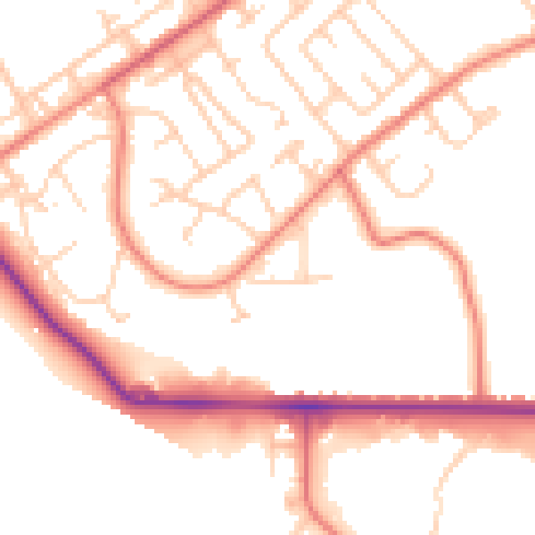 Daytime road noise heatmap for CH1 5JW