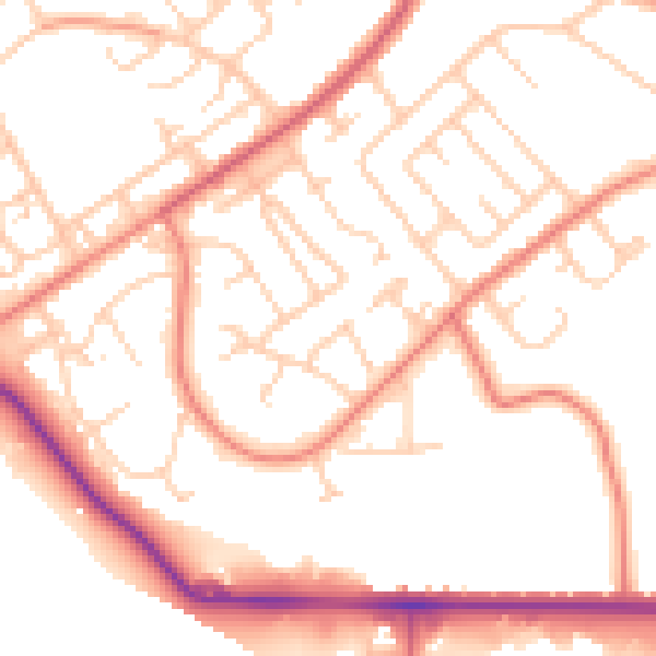 Daytime road noise heatmap for CH1 5QD