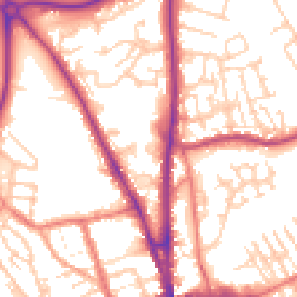 Daytime road noise heatmap for CH2 1AL