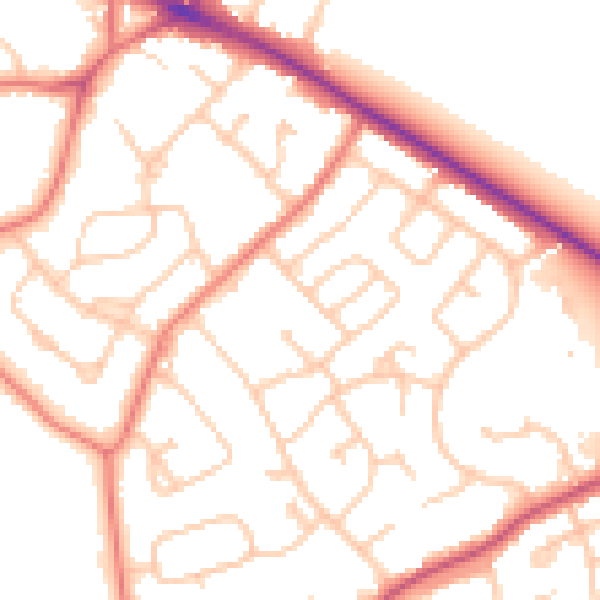 Daytime road noise heatmap for CH2 1NP
